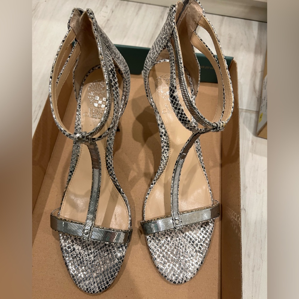 Vince Camuto Silver Snakeskin Heels